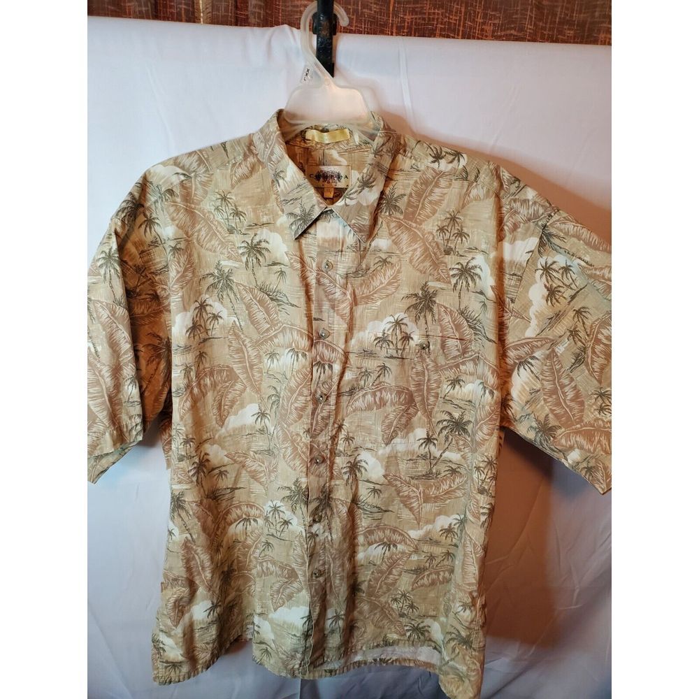 Campia Moda Shirt XL Beige‎ Cotton Hawaiian Casual Floral Pattern